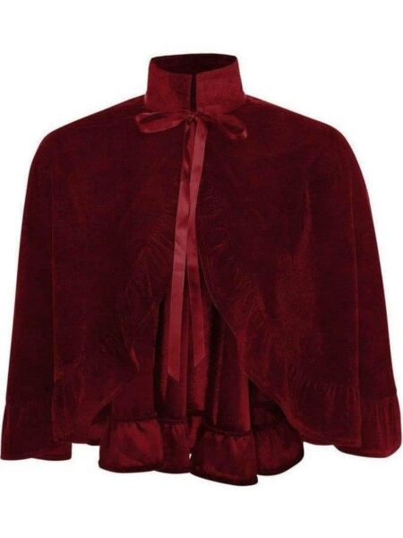 Dark Red Velvet Ruffle Cape — Pleasure Zone Houston