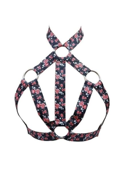 Floral Print Stretchy Body Harness w/Silver Hardware — Pleasure Zone Houston