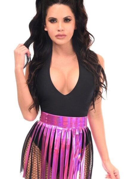 Fuchsia Holo Fringe Skirt — Pleasure Zone Houston