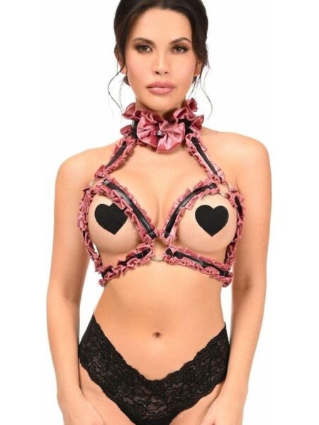 Kitten Collection Dusty Rose Velvet Triangle Top Body Harness — Pleasure Zone Houston