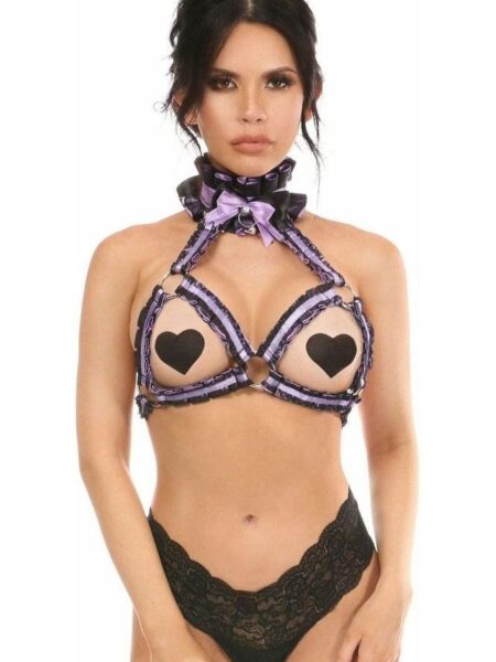 Kitten Collection Lavender/Black Lace Bra Top Body Harness — Pleasure Zone Houston