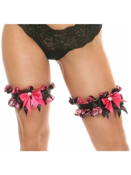 Kitten Collection Pink Floral Satin Leg Garters (Set of 2) — Pleasure Zone Houston