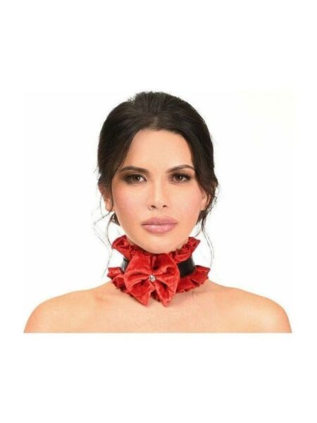Kitten Collection Red Velvet & Faux Leather Choker — Pleasure Zone Houston