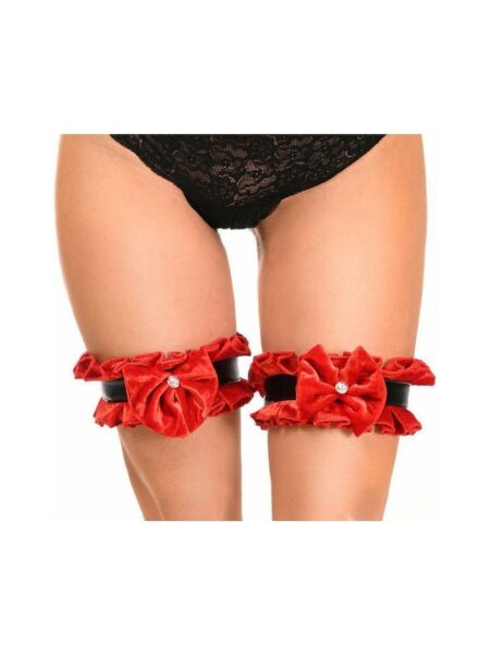 Kitten Collection Red Velvet & Faux Leather Leg Garters (set of 2) — Pleasure Zone Houston