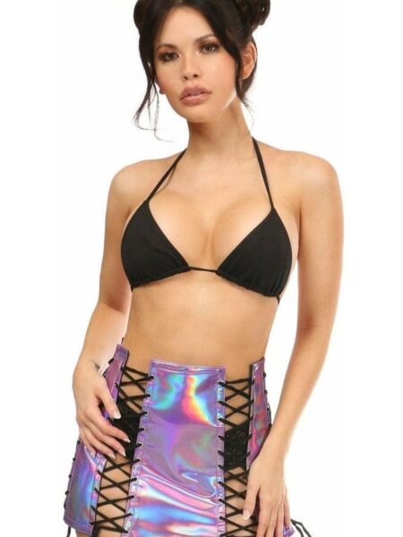 Lavender Holo Lace-Up Skirt — Pleasure Zone Houston