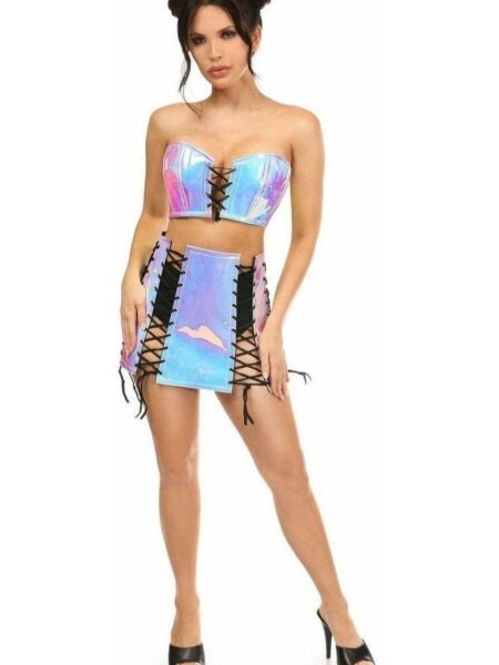 Lavish 2 PC Blue/Purple Holo Bustier & Skirt Set — Pleasure Zone Houston