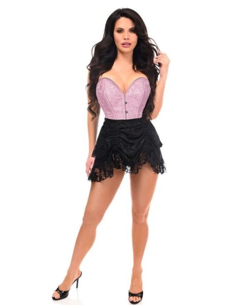 Lavish 2 PC Lt Pink Brocade Corset & Black Lace Skirt Set — Pleasure Zone Houston
