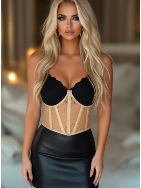 Lavish Beige Sheer Lace Underwire Waist Cincher Corset — Pleasure Zone Houston