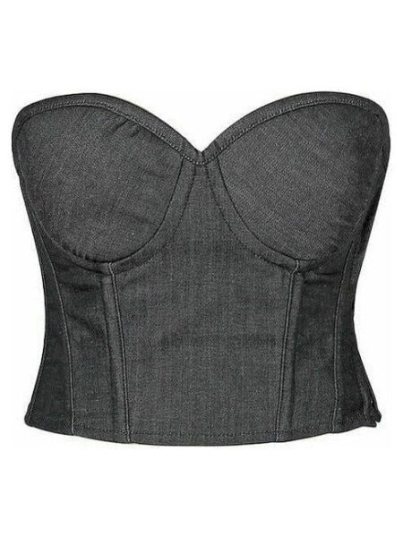 Lavish Black Denim Underwire Bustier — Pleasure Zone Houston