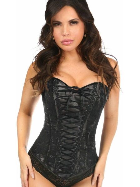 Lavish Black Lace-Up Overbust Corset w/Black Lace — Pleasure Zone Houston