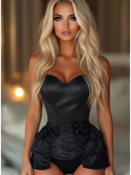 LIMITED EDITION Lavish Black Satin Corset w/Removable Snap on Skirt — Pleasure Zone Houston