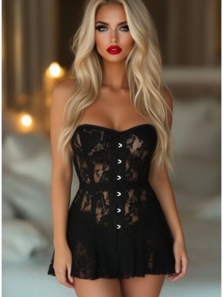 Lavish Black Sheer Lace Corset Dress — Pleasure Zone Houston