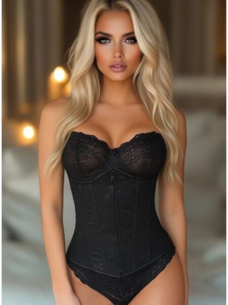 Lavish Black Underbust Corset w/Black Lace Overlay — Pleasure Zone Houston