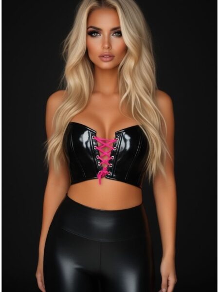 Lavish Black/Hot Pink Patent Lace-Up Short Bustier Top — Pleasure Zone Houston