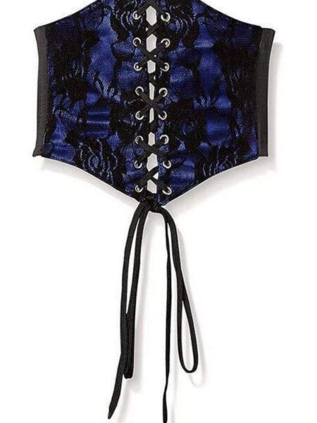 Lavish Blue w/Black Lace Overlay Corset Belt Cincher — Pleasure Zone Houston