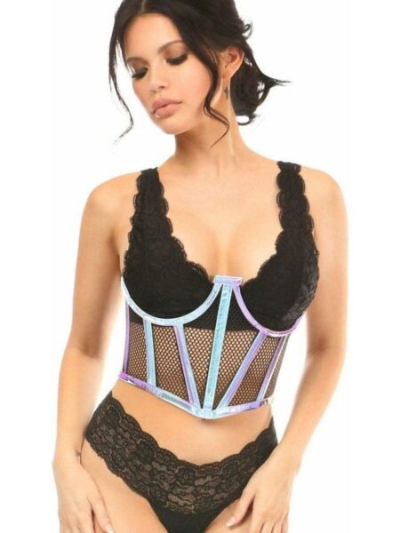 Lavish Blue/Purple Holo & Fishnet Underwire Waist Cincher Corset — Pleasure Zone Houston