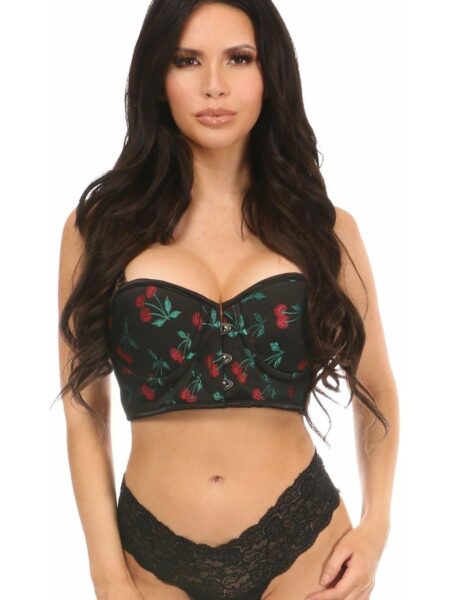 Lavish Cherry Brocade Underwire Short Bustier — Pleasure Zone Houston