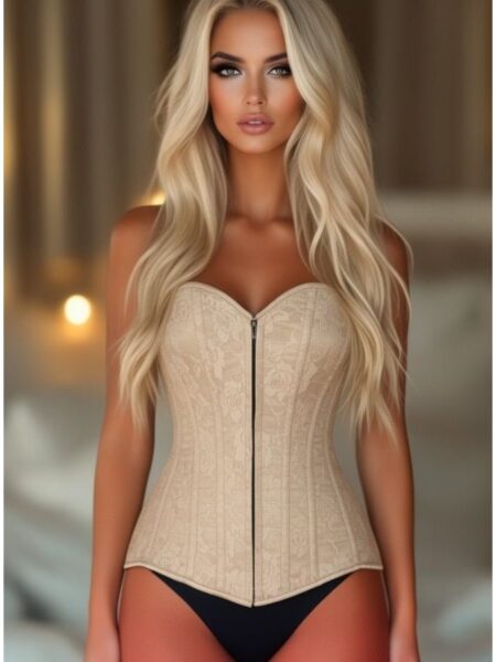 Lavish Dark Beige Lace Overbust Corset w/Zipper — Pleasure Zone Houston