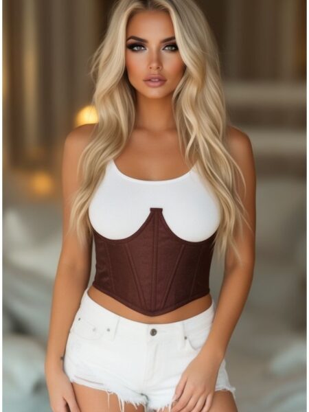 Lavish Dark Brown Brocade Open Cup Waist Cincher — Pleasure Zone Houston