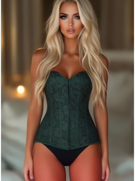 Lavish Dark Green Lace Overbust Corset w/Zipper — Pleasure Zone Houston