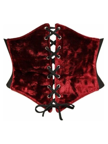 Lavish Dark Red Crushed Velvet Corset Belt Cincher — Pleasure Zone Houston
