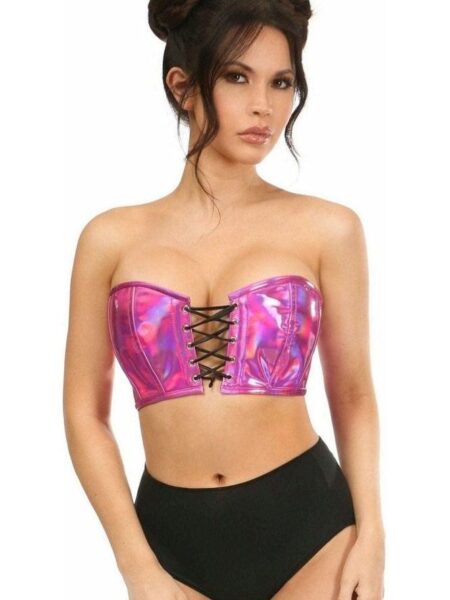 Lavish Fuchsia Holo Lace-Up Bustier Top — Pleasure Zone Houston
