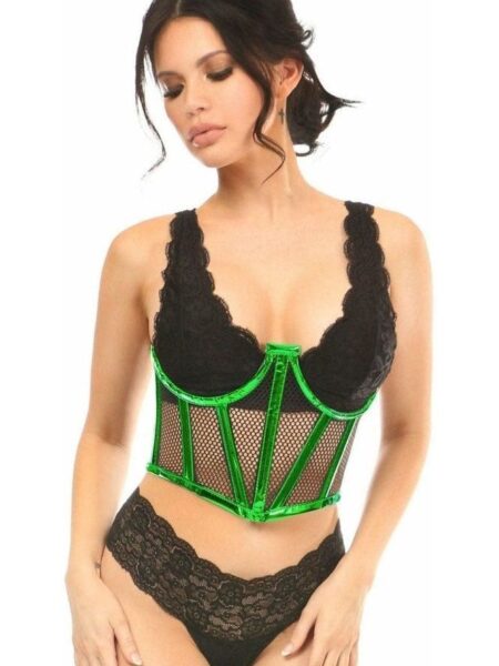 Lavish Green Holo & Fishnet Underwire Waist Cincher Corset — Pleasure Zone Houston