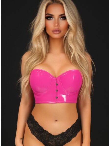 Lavish Hot Pink Patent PVC Underwire Short Bustier — Pleasure Zone Houston