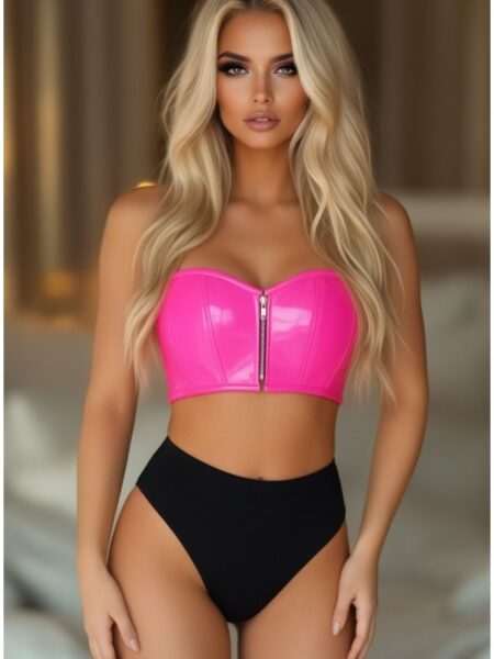 Lavish Hot Pink Patent Short Bustier Top — Pleasure Zone Houston
