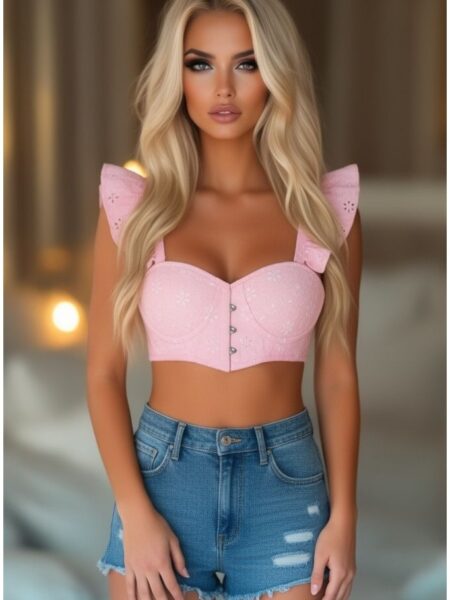 Lavish Lt Pink Eyelet Underwire Bustier Top w/Removable Ruffle Sleeves — Pleasure Zone Houston