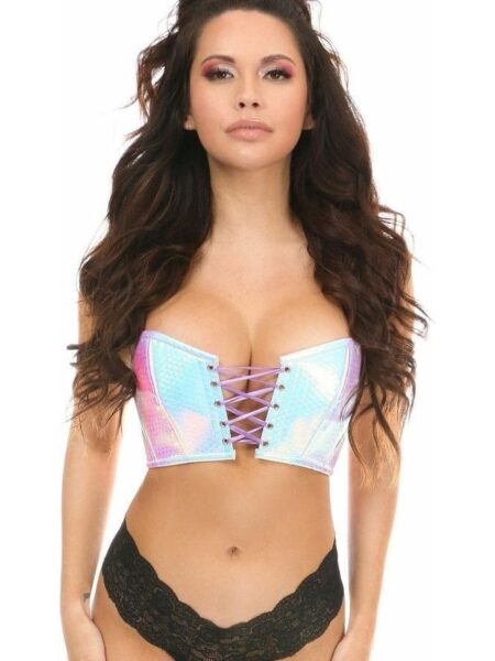 Lavish Mermaid Holo Lace-Up Short Bustier Top — Pleasure Zone Houston