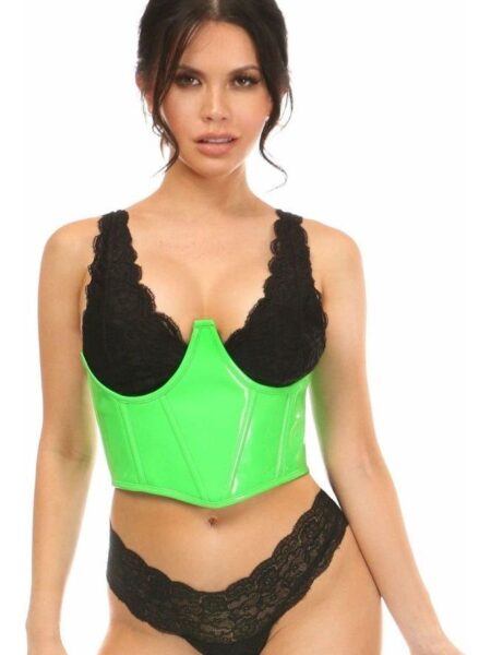 Lavish Neon Green Patent Open Cup Underwire Waist Cincher — Pleasure Zone Houston