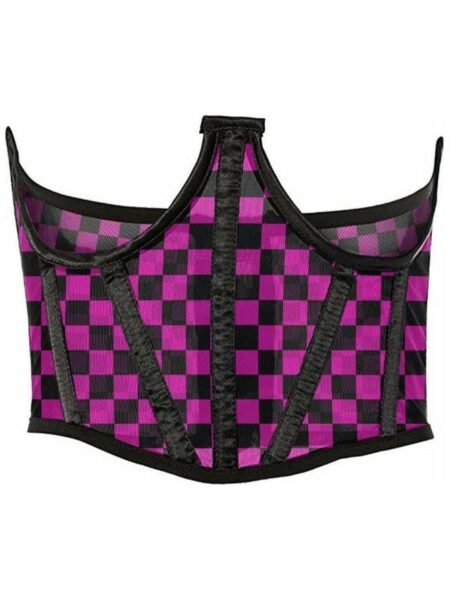 Lavish Neon Pink/Black Checker Print Mesh Open Cup Waist Cincher — Pleasure Zone Houston