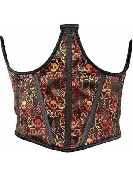 Lavish Orange & Black Skull Satin Open Cup Waist Cincher — Pleasure Zone Houston