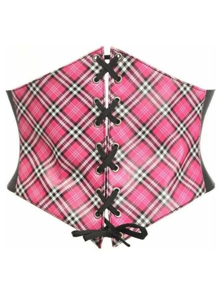 Lavish Pink Plaid Lace-Up Corset Belt Cincher — Pleasure Zone Houston