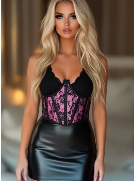 Lavish Pink w/Black Lace Overlay Open Cup Waist Cincher — Pleasure Zone Houston