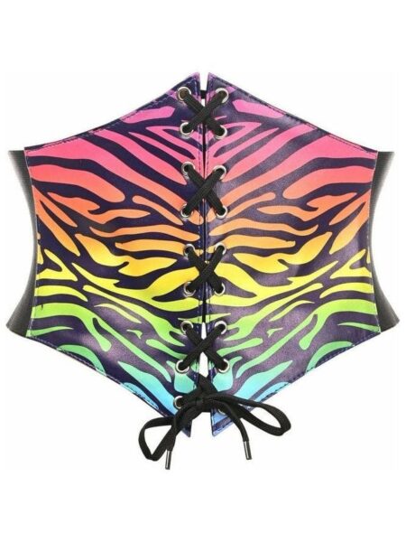 Lavish Rainbow Animal Print Lace-Up Corset Belt Cincher — Pleasure Zone Houston