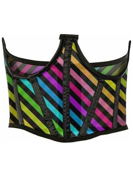 Lavish Rainbow Stripes Print Mesh Open Cup Waist Cincher — Pleasure Zone Houston