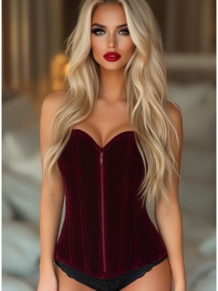 Lavish Red Crushed Velvet Overbust Corset — Pleasure Zone Houston