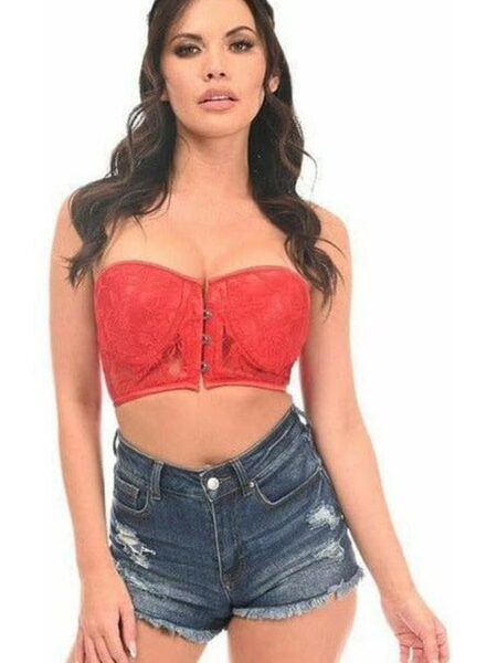 Lavish Red Lace Underwire Short Bustier — Pleasure Zone Houston