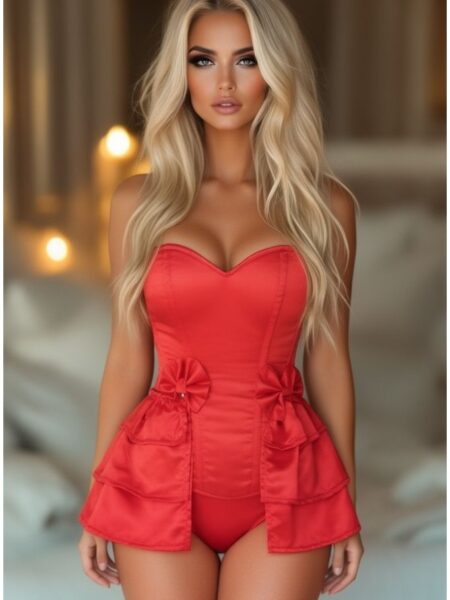 LIMITED EDITION Lavish Red Satin Corset w/Removable Snap on Skirt — Pleasure Zone Houston