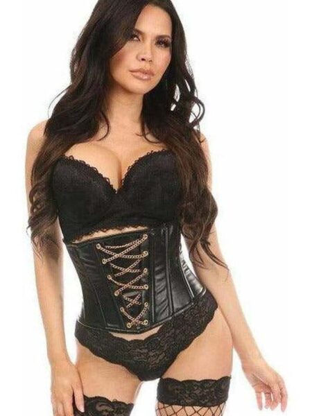 Lavish Wet Look Mini Cincher Corset w/Gold Chains — Pleasure Zone Houston