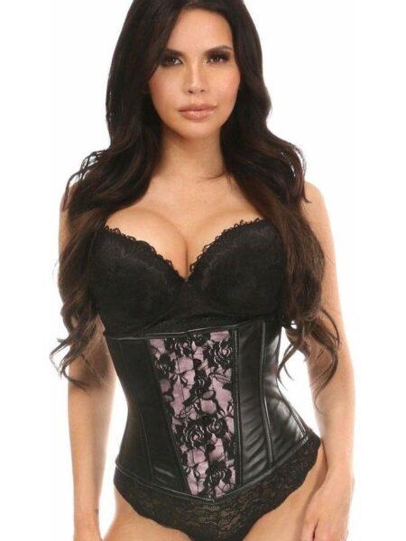 Lavish Wet Look Under Bust Corset Pink w/Lace Overlay — Pleasure Zone Houston