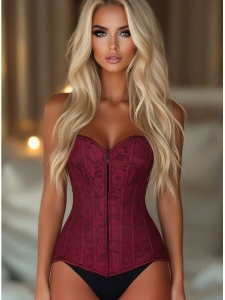 Lavish Wine Lace Overbust Corset w/Zipper — Pleasure Zone Houston