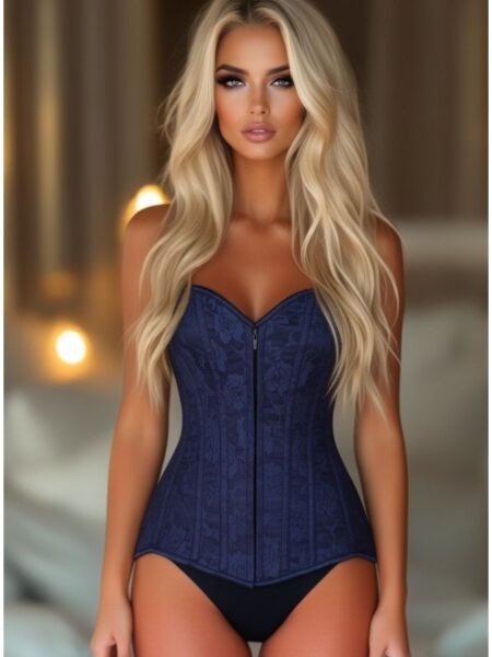 LIMITED EDITION Lavish Navy Blue Lace Overbust Corset w/Zipper — Pleasure Zone Houston
