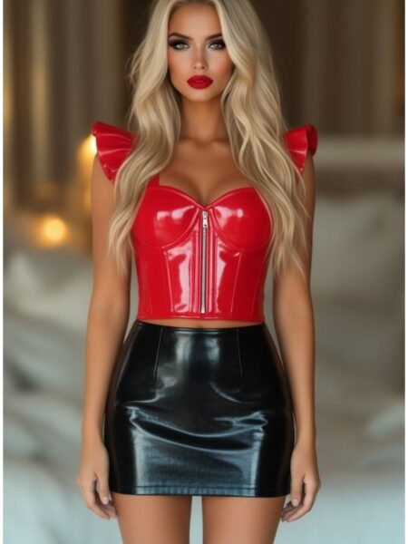 LIMITED EDITION Lavish Red Patent Bustier Top w/Ruffle Sleeves — Pleasure Zone Houston