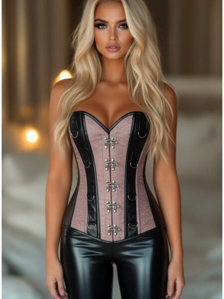LIMITED EDITION Top Drawer Gunmetal Brocade & Faux Leather Steel Boned Corset — Pleasure Zone Houston