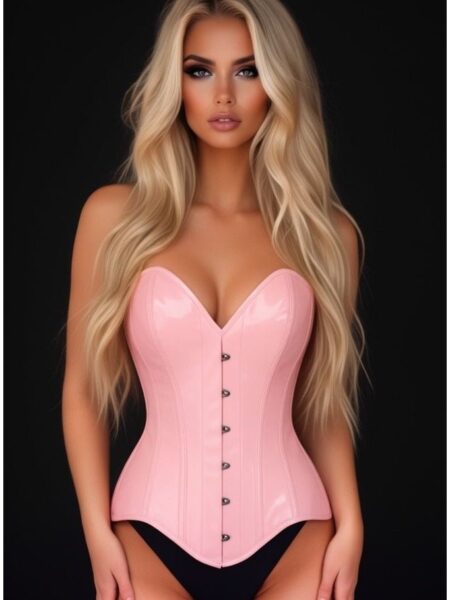 LIMITED EDITION Top Drawer Lt Pink Patent Leather Steel Boned Overbust Corset