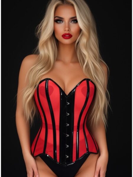 LIMITED EDITION Top Drawer Red Mesh Net w/Patent Steel Boned Overbust Corset