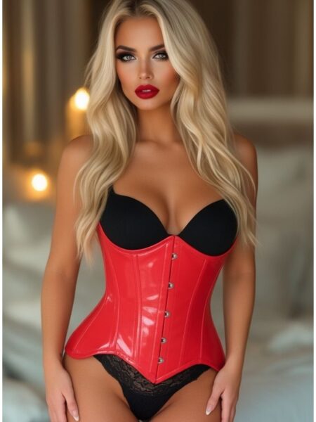 LIMITED EDITION Top Drawer Red Patent Steel Boned Underwire Curvy Cut Waist Cincher Corset — Pleasure Zone Houston